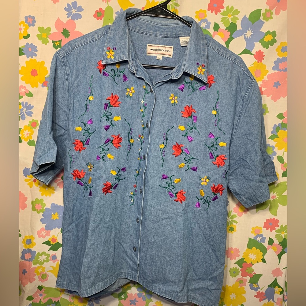 Denim short sleeve button up